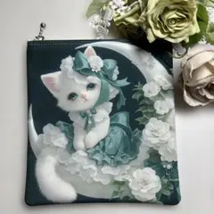パネルポーチ　dress猫　グリーン　C