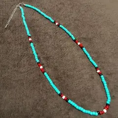 ビーズネックレス ターコイズ レッド メンズ レディース 50cm 4mmビーズ