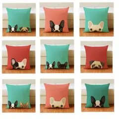 クッションカバー 2枚から選べるセット　 猫　犬　ペア　45×45　リネン