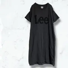 2441♡リー♡ワンピース グレー M 半袖 ゆったり らくちん ロゴ 丸首