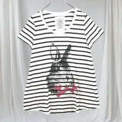 TK MIXPICE うさぎ柄ボーダーTシャツ パール付き ゆるシルエット