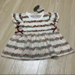 タグ付き未使用　花柄チュール半袖カットソー　チュニック　90cm