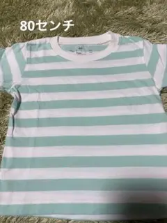 水色と白のストライプ Tシャツ サイズ80