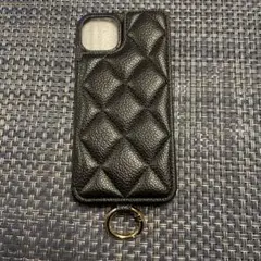 iPhone13用　ブラックキルティングスマホケース