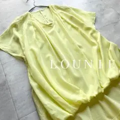 【美品】LOUNIE 裾ギャザー Vネックブラウス タック 異素材切替