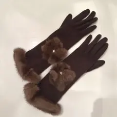 ルイヴィトン LOUIS VUITTON ミンクフラワー カシミヤ手袋 グローブ
