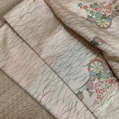 小紋 着物 クリーム色 花柄 美品