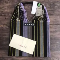 新品❣️マルニ フラワーカフェ ハンモック バッグ ストライプ パープル