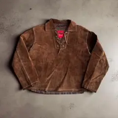 Vintage Brown SuedeLeather Lace-up Shirt
