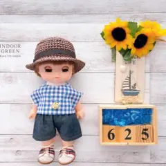 ＊625. ラスト１点ブラウス&麻デニムパンツ　26cmサイズドール服お人形服＊