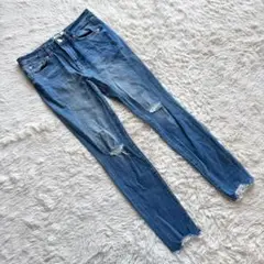 H8【ローリーズファーム】デニムスキニーパンツ　ダメージ加工　ライトブルー