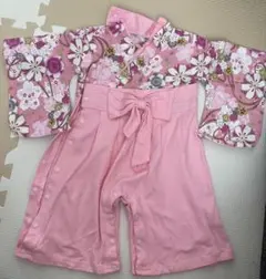 最終値下げ！ピンク花柄着物スタイルベビー服　ベビー袴着　80