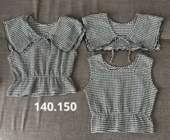 【極美品】チェック柄　ビッグ襟ノースリーブ　フリル　140 150 リボン