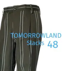 美品 TOMORROWLAND スラックス ストライプ 48 グリーン ウール