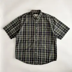希少 00s 初期 エディーバウアー 半袖チェックシャツ 短丈ボックスL