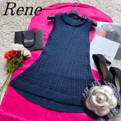 【美品】Rene サマーニットワンピース カメリア ネイビー チュニック 34