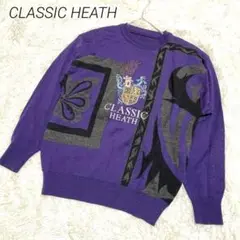 CLASSICHEATHメンズパープルグラフィックプリントニット　カジュアル
