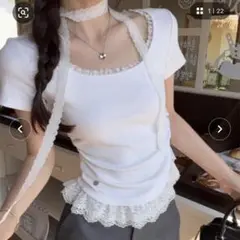 レース付き半袖Tシャツ