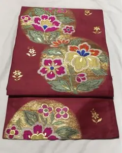 アンティーク正絹名古屋帯 花刺繍