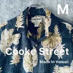 ✅【Cooke Street】コットン100%アロハシャツMブラックリーフ柄