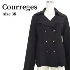 Courreges クレージュ Pコート ウール100% デザインボタン 黒