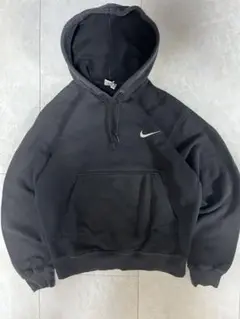 90s nike ワンポイント パーカー 銀タグ ブラック プルオーバー 古着