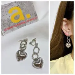 2374-1☺︎2連チェーンとハートのシルバーピアス☺︎