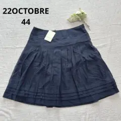 22OCTOBRE【44】シフォン太プリーツフレアスカート ネイビー大きいサイズ