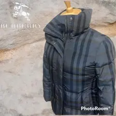 BURBERRY LONDON ダウンジャケット チェック ネイビーポリエステル