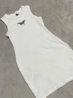 H&M 蝶々　バタフライ　ホワイト ノースリーブミニワンピース S