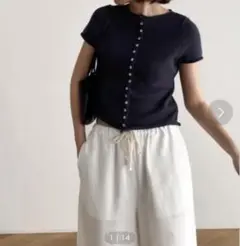 CANAL JEAN El mar コットン半袖ボタンカーディガン キャナル