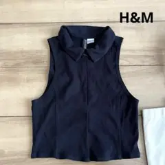 【H&M エイチアンドエム】ハーフジップノースリーブカットソー　リブカットソー