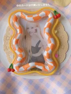 チェック柄　オレンジ　さくらんぼ　トレカケースデコ トレカデコ　硬質ケースデコ