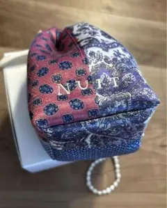 NUIT 巾着袋 パッチワーク 刺繍 パールチェーン付き