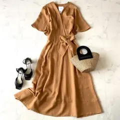 美品☆定価2.8万☆エレンディーク カシュクール風 ワンピース フレア袖