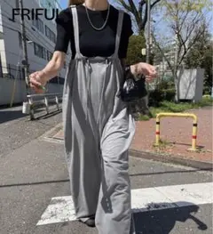 FRIFUL 女性用カジュアルルーズソリッドカラージャンパーパンツ