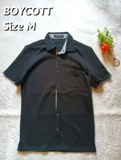 BOYCOTT ストライプ襟 半袖シャツ M 黒 メンズ 美品　日本製