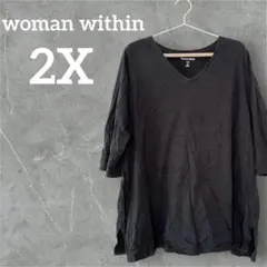 値下げ歓迎✨ woman within 【2X】 黒T Vネック Tシャツ