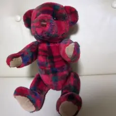 赤と緑のチェック柄のぬいぐるみ 約30cm