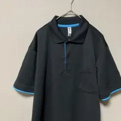 グリマー　給水速乾生地ポロシャツ(M)シンプルブラック&ブルー