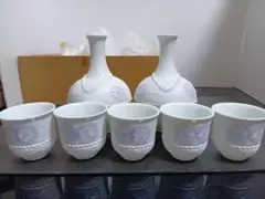 有田焼 百仙窯 和紙絞り地紋 酒器セット（徳利✖2、猪口✖5）