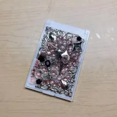 デコミラー　折りたたみミラー　鏡　黒×ピンク×シルバー　ハンドメイド