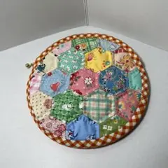 30‘s生地　ハンドメイド　パッチワークキルト　ヘキサゴンポーチ【1】