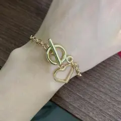 新品☆安心のメルカリ便☆ワンシングル☆ゴールドハート☆ブレスレット☆ゴールドy