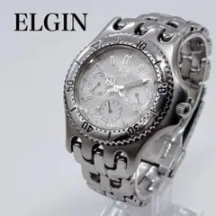 ELGIN エルジン クロノグラフ 腕時計 メンズ シルバー 電池交換済み