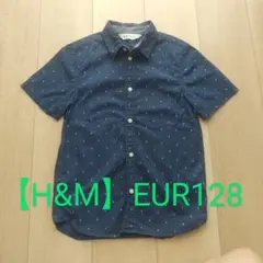 H&M 半袖シャツ 綿100％ EUR128 ネイビー アンカー柄