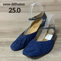 neue diffusion ネイビー ストラップ　ヒール 25.0cm 本革