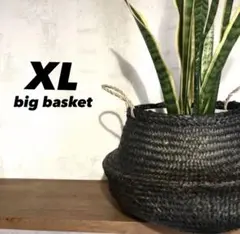 【新古品・未使用】XL 黒い編み込みバスケット　ハンドバッグ