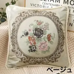 クッションカバー 花柄 ジャガード ローズ 薔薇 45×45 ベージュ