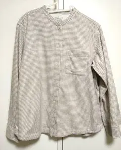 無印良品 両面起毛フランネルスタンドカラー長袖シャツ Ｌ・ベージュチェック